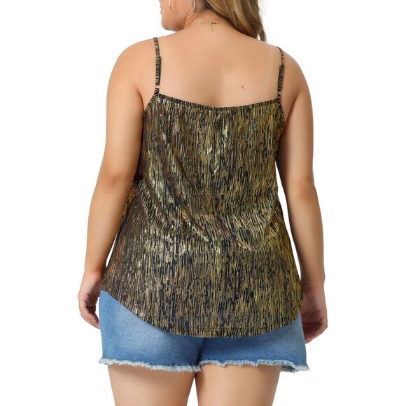 Sparkle Sequin Plus Size Cami Tops Metallic Glitter Tank Tops Black Gold - Picture 4 of 6